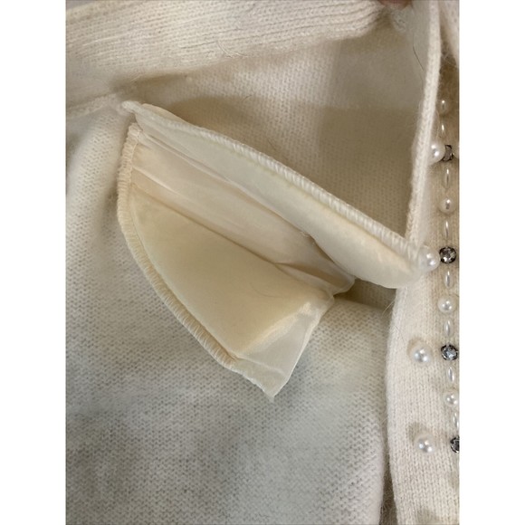 Eugenia by Angenie Winter White Open Cardigan SZ XL 40% Angora Embellished - Picture 16 of 16